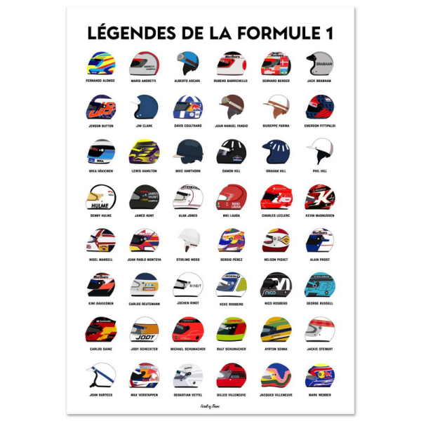 Affiche WALL OF FAME Les Légendes de la Formule 1 format A3