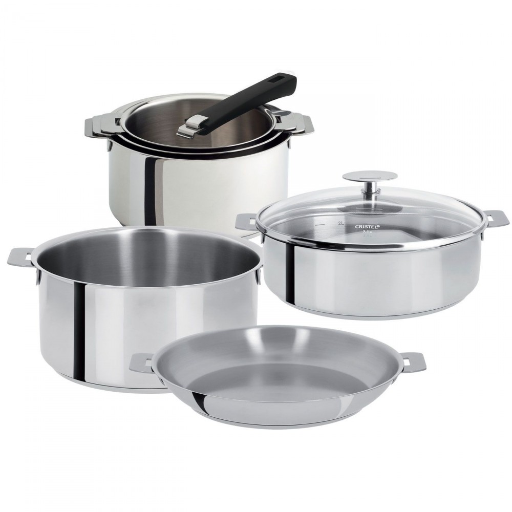 Cristel Mutine - Lot De 4 Casseroles 14-16-18-20 Cm En Inox 18/10 Sans Poignée Amovible