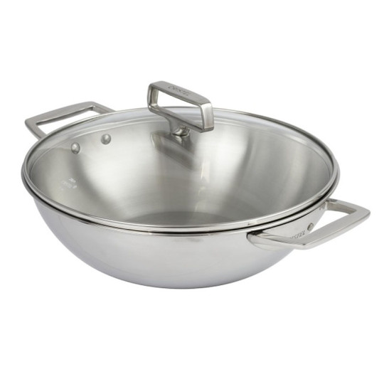 Wok CRISTEL Castel Pro 28cm en inox 2 anses avec couvercle