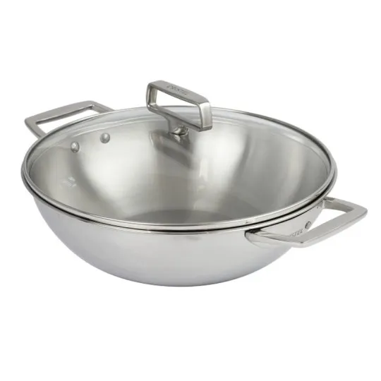 Wok CRISTEL Castel Pro 28cm en inox 2 anses avec couvercle