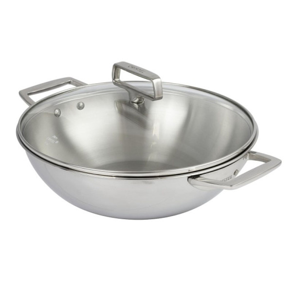 Wok CRISTEL Castel Pro 28cm en inox 2 anses avec couvercle