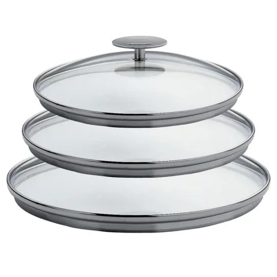 Set de 3 couvercles CRISTEL Platine en verre 16, 18 et 20cm