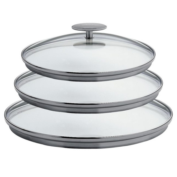 Set de 3 couvercles CRISTEL Platine en verre 16, 18 et 20cm