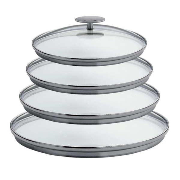 Set de 4 couvercles CRISTEL Platine en verre 14, 16, 18 et 20cm