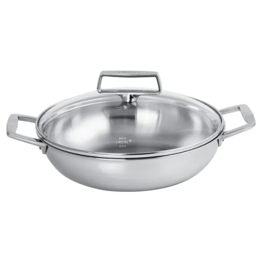 Poêle sautoir CRISTEL Castel Pro en inox 2 anses et couvercle en verre - 2 tailles