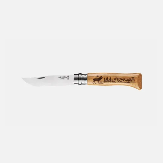 Couteau pliant fermant OPINEL n°8 Tradition gravé Animalia en chêne Cerf