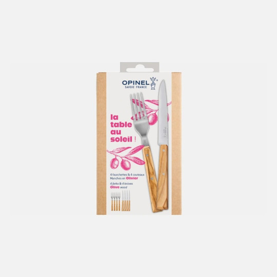 Coffret 8 pièces OPINEL La Table au Soleil Olivier 4 fouchettes Sylve et 4 couteaux Bon Appétit