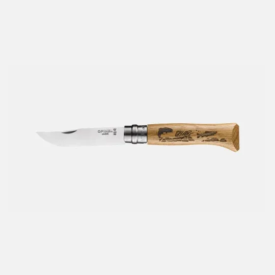 Couteau pliant fermant OPINEL n°8 Tradition gravé Animalia en chêne Poisson