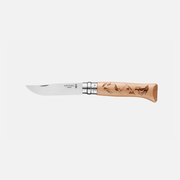 Couteau pliant fermant OPINEL n°8 Tradition gravé sport Rando en hêtre