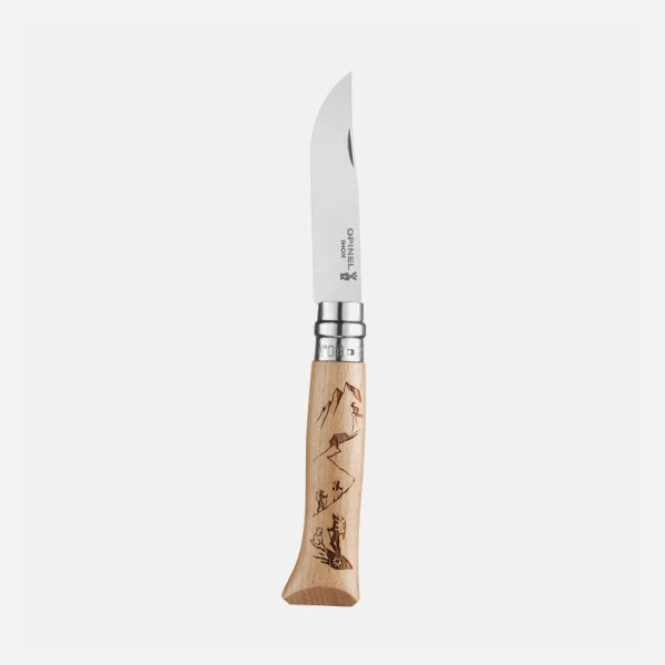 Couteau pliant fermant OPINEL n°8 Tradition gravé sport Rando en hêtre