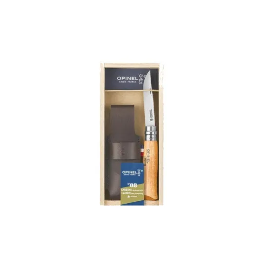 Couteau OPINEL n°8 hêtre carbone avec plumier et étui ceinture