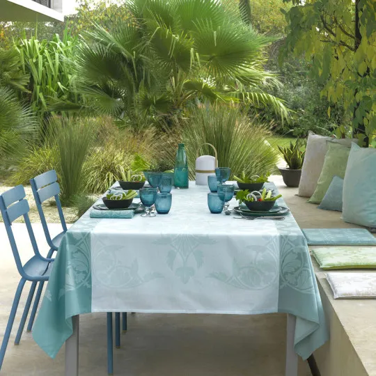 Nappe enduite LE JACQUARD FRANCAIS Syracuse Aqua en coton - 8 tailles