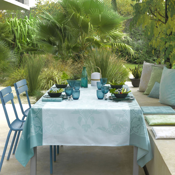 Nappe enduite LE JACQUARD FRANCAIS Syracuse Aqua en coton - 8 tailles