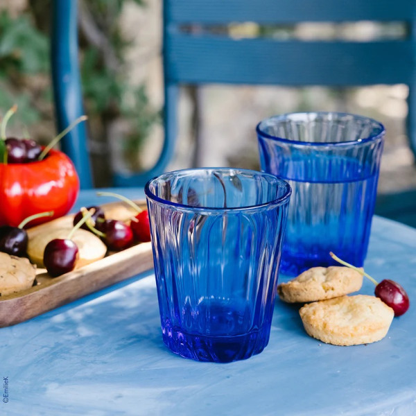 6 verres à eau LA ROCHERE Ondes bleu cobalt gobelets