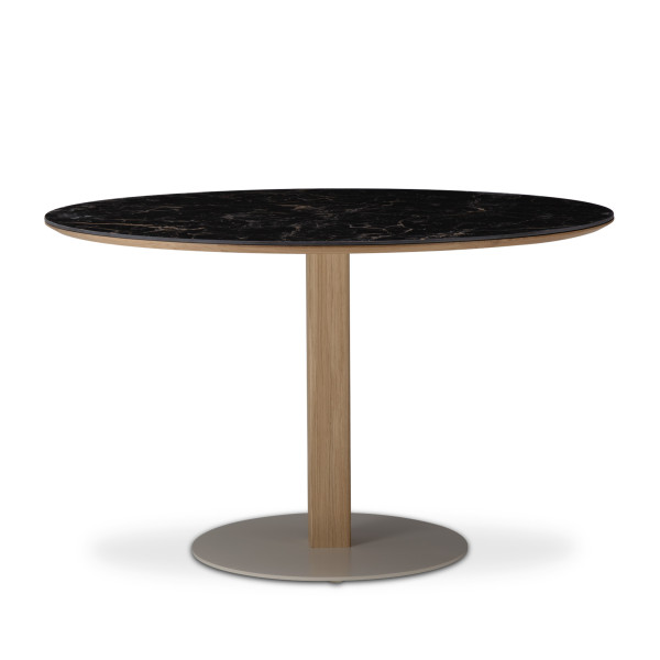 Table bistrot DASRAS Toupie en noyer et céramique plateau rond F1 - 8 finitions 7 tailles