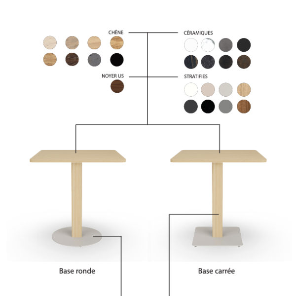 Table bistrot DASRAS Toupie en chêne plateau F2 - 8 finitions 4 tailles