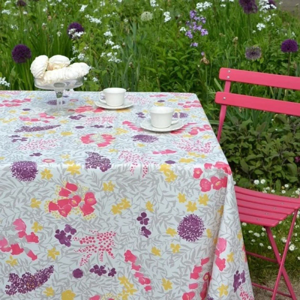 Nappe enduite FLEUR DE SOLEIL Pompadour gris - 7 tailles