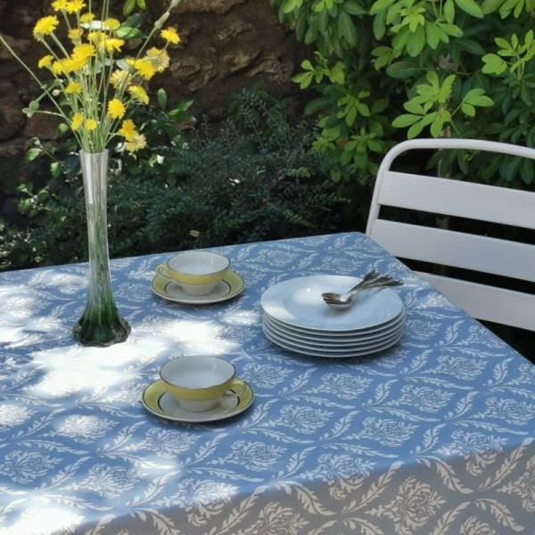 Nappe enduite FLEUR DE SOLEIL Pompadour gris - 7 tailles