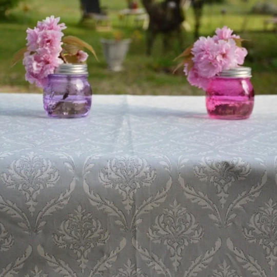 Nappe enduite FLEUR DE SOLEIL Pompadour gris - 7 tailles