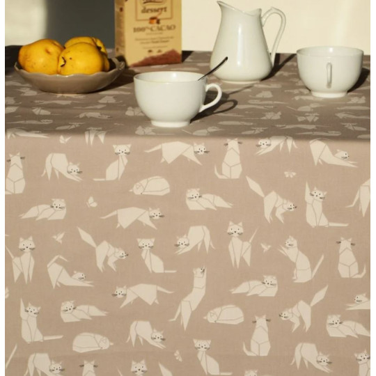 Nappe enduite FLEUR DE SOLEIL Chats taupe - 7 tailles