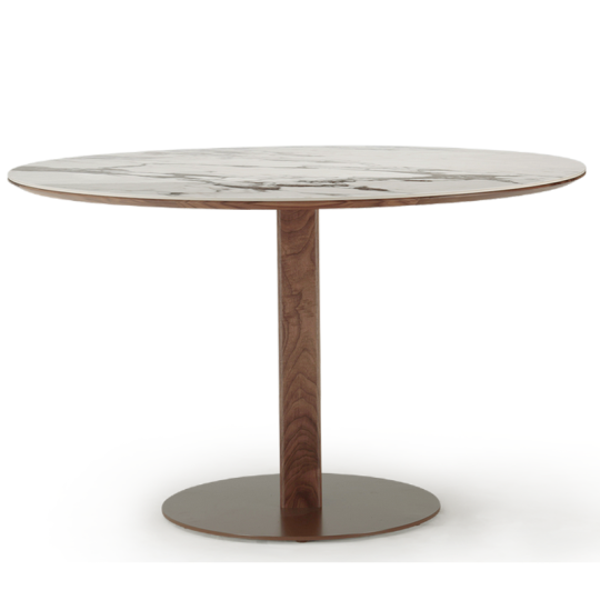 Table bistrot DASRAS Toupie en noyer et céramique plateau rond F1 - 8 finitions 7 tailles