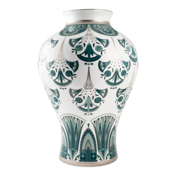 Vase prestige HAVILAND Rêves du Nil vert platine 54cm en porcelaine