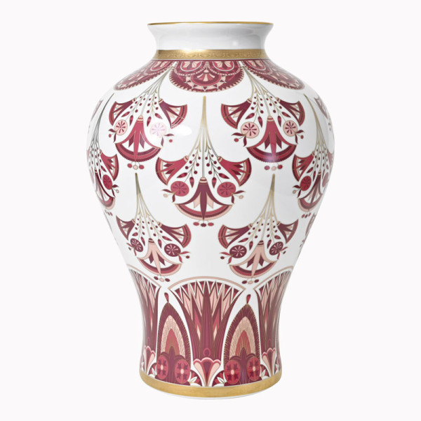 Vase prestige HAVILAND Rêves du Nil pourpre or 54cm en porcelaine