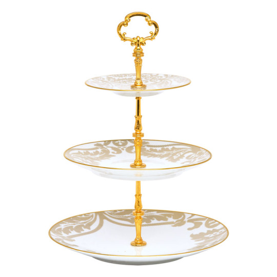 Plat serviteur à 3 étages HAVILAND Damassé Blanc Ritz Paris en porcelaine