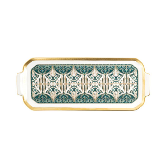 Plat à cake HAVILAND Rêves du Nil vert or en porcelaine 39cm