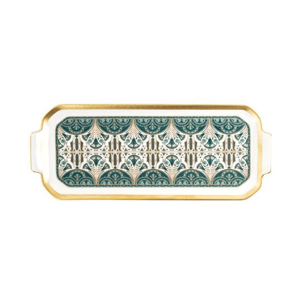 Plat à cake HAVILAND Rêves du Nil vert or en porcelaine 39cm