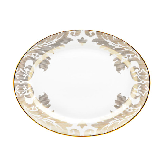 Plat ovale HAVILAND Damassé Blanc Ritz Paris en porcelaine 40x31.5cm