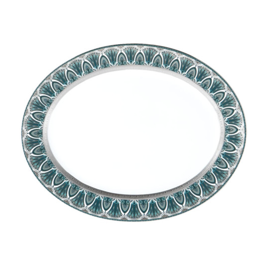 Plat ovale HAVILAND Rêves du Nil vert platine en porcelaine 40x31.5cm