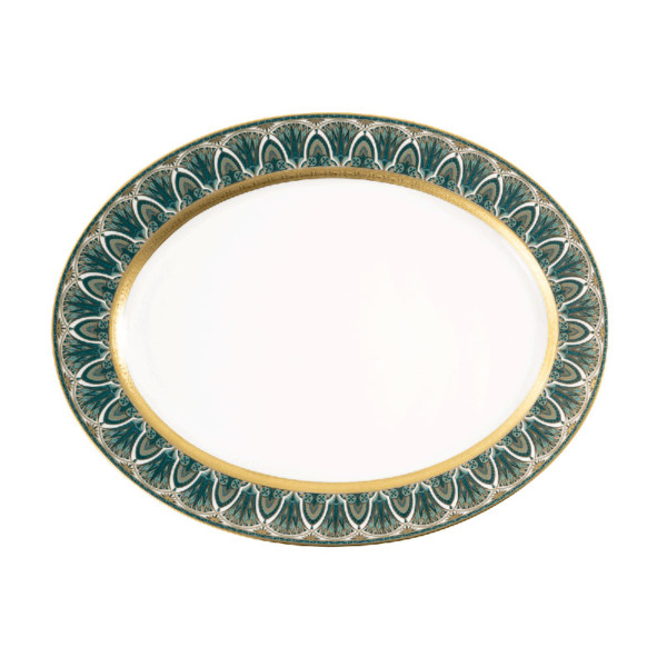 Plat ovale HAVILAND Rêves du Nil vert or en porcelaine 40x31.5cm