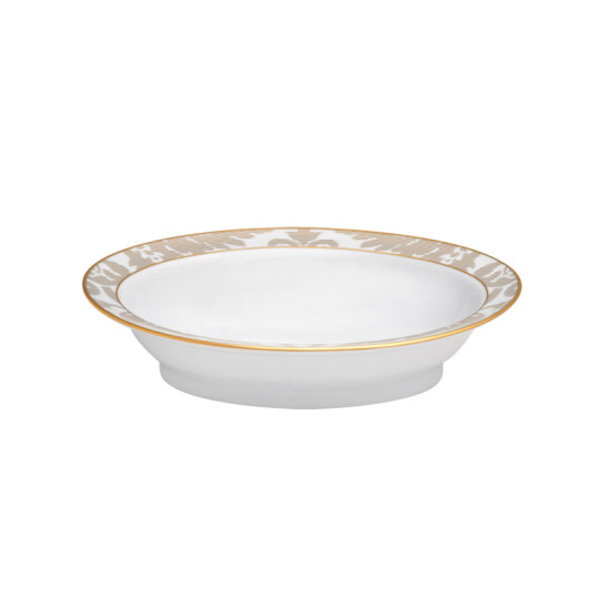 Plat compotier HAVILAND Damassé Blanc Ritz Paris en porcelaine 23.5x18.5cm