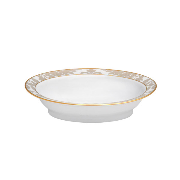 Plat compotier HAVILAND Damassé Blanc Ritz Paris en porcelaine 23.5x18.5cm