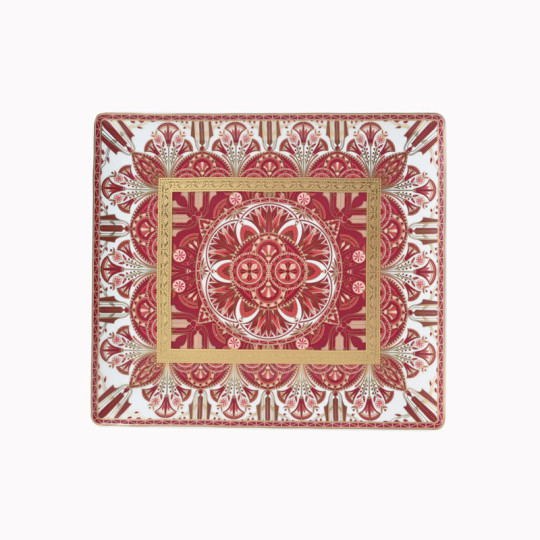 Plateau HAVILAND Rêves du Nil pourpre or en porcelaine 22x19cm