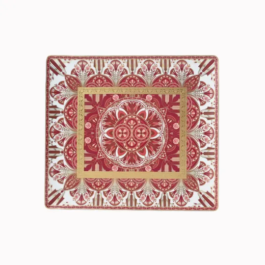 Plateau HAVILAND Rêves du Nil pourpre or en porcelaine 22x19cm