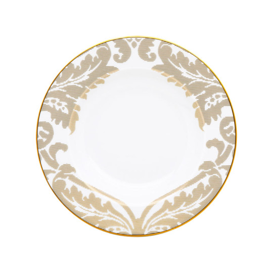 Assiette creuse à aile HAVILAND Damassé Blanc Ritz Paris en porcelaine 23.5cm