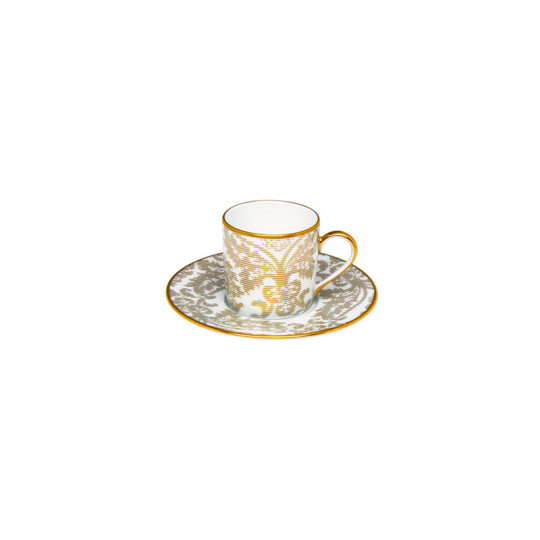 Tasse et soucoupe café HAVILAND Damassé Blanc Ritz Paris en porcelaine 7.5cl