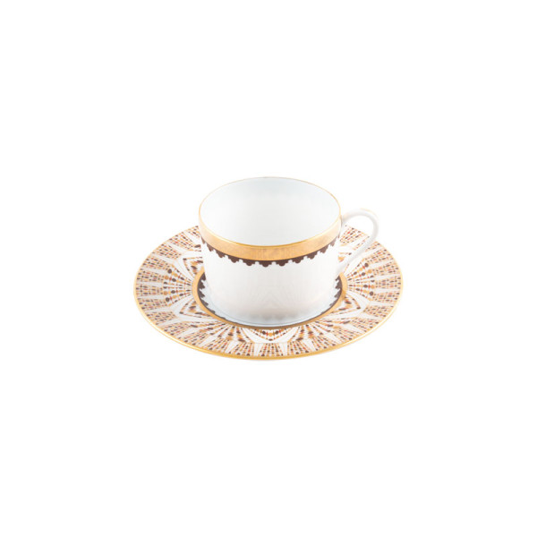 Tasse et soucoupe à thé HAVILAND Damassé Blanc Ritz Paris en porcelaine 14cl