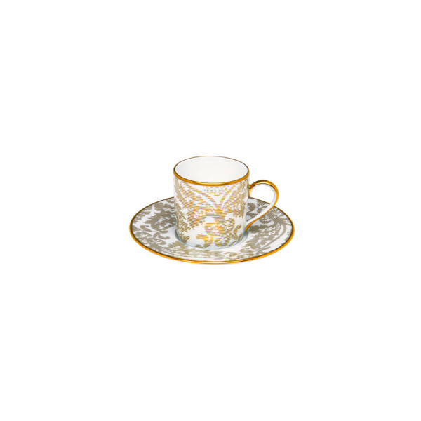 Tasse et soucoupe à thé HAVILAND Damassé Blanc Ritz Paris en porcelaine 14cl