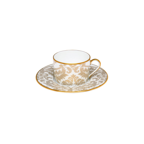 Tasse et soucoupe à thé HAVILAND Damassé Blanc Ritz Paris en porcelaine 14cl