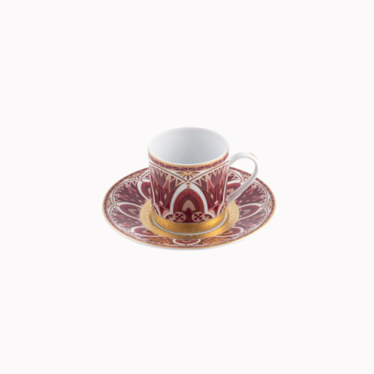 Tasse et soucoupe café HAVILAND Rêves du Nil rouge or en porcelaine 8cl
