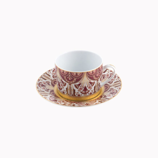 Tasse et soucoupe thé HAVILAND Rêves du Nil rouge or en porcelaine 15cl