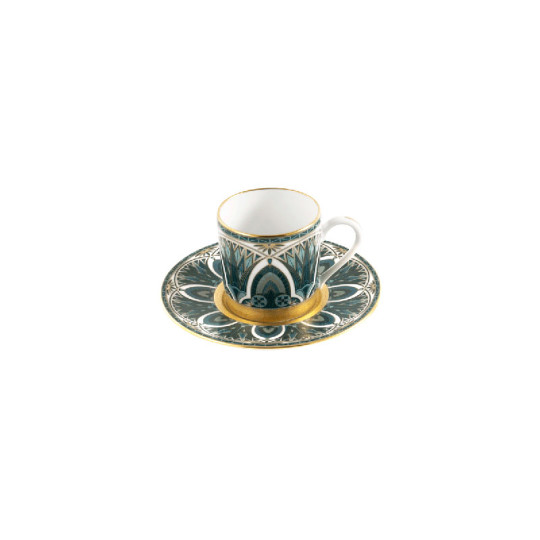 Tasse et soucoupe café HAVILAND Rêves du Nil vert or en porcelaine 7.5cl
