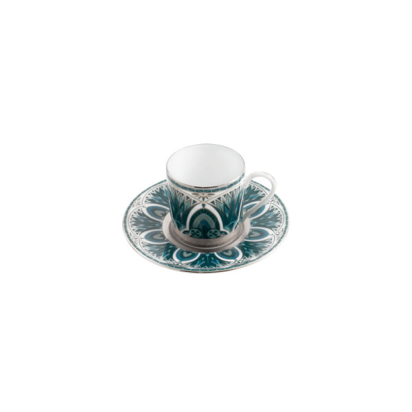 Tasse et soucoupe thé HAVILAND Rêves du Nil vert or en porcelaine 14cl