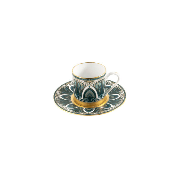 Tasse et soucoupe thé HAVILAND Rêves du Nil vert or en porcelaine 14cl