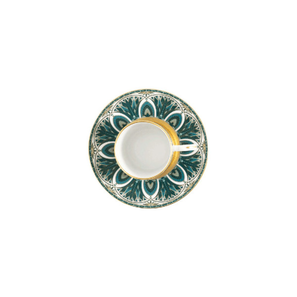 Tasse et soucoupe thé HAVILAND Rêves du Nil vert or en porcelaine 14cl