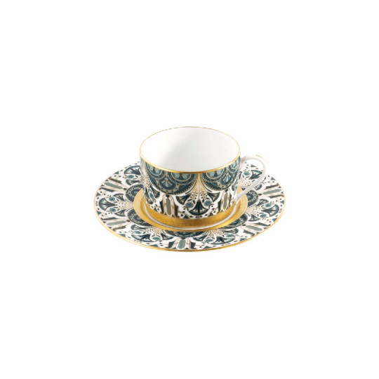 Tasse et soucoupe thé HAVILAND Rêves du Nil vert or en porcelaine 14cl