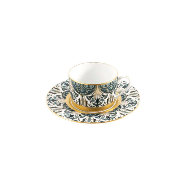 Tasse et soucoupe thé HAVILAND Rêves du Nil vert or en porcelaine 14cl